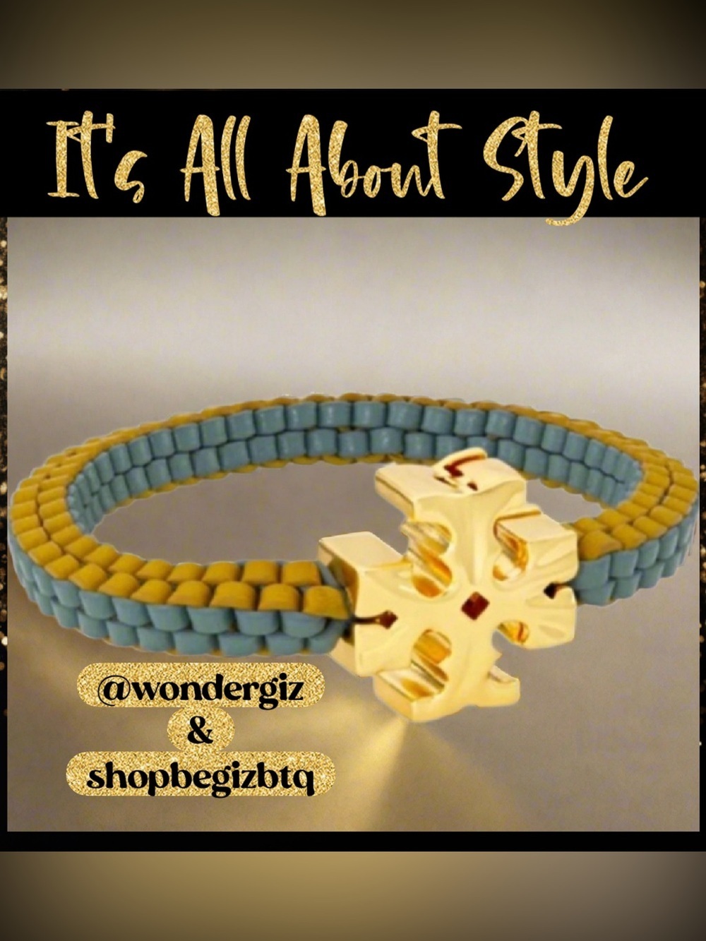 NWT Authentic Goldtone & Green Yellow Leather Woven Bracelet
